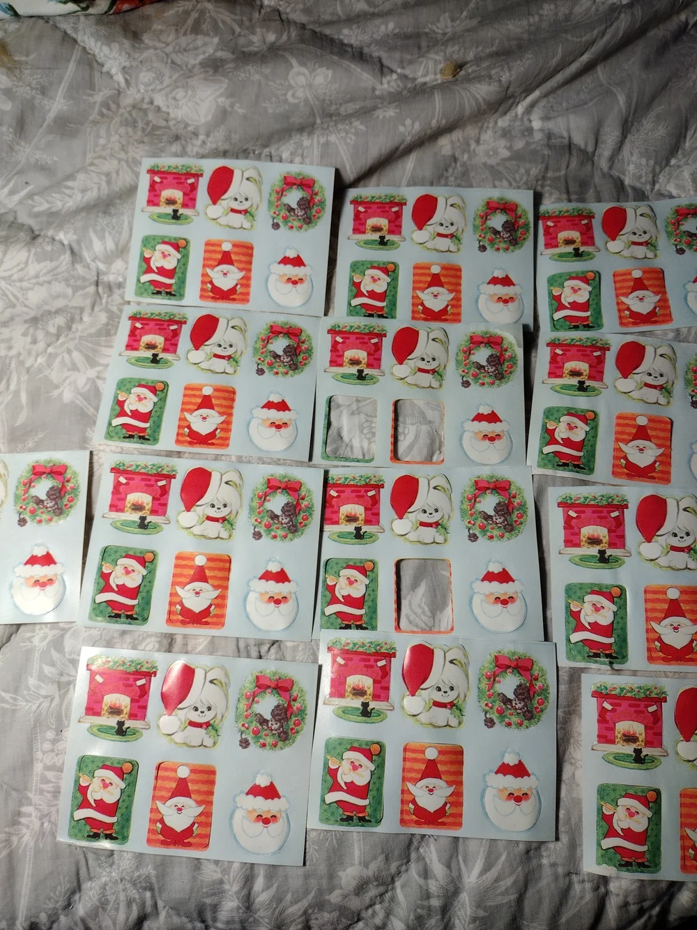 Festive Christmas Sticker Sheets Vintage White Holiday Characters Gummed